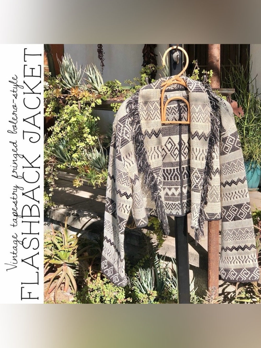 Vintage Flashback Graphic Tapestry Fringed Crop Jacket